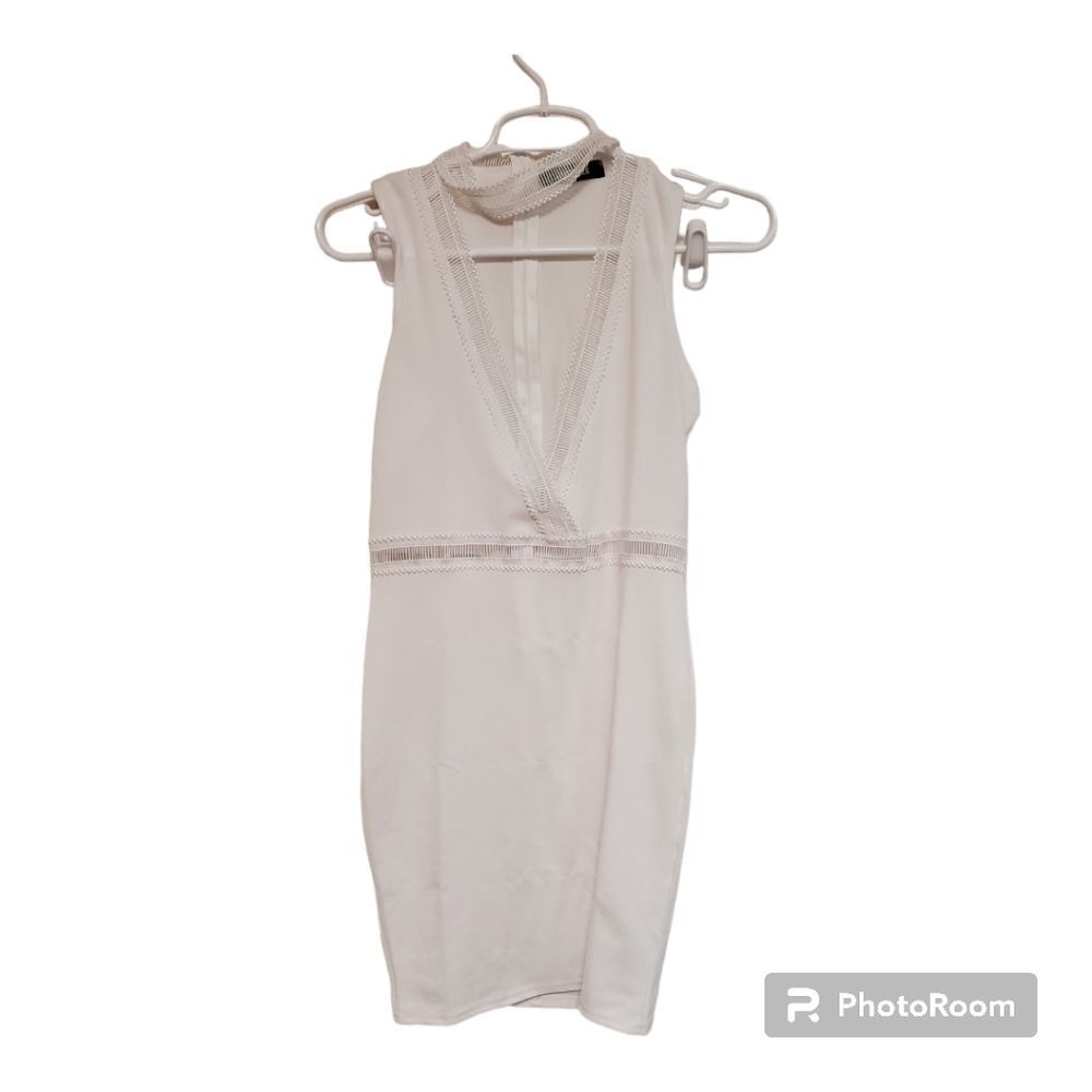 Missguided Ivory Choker Neck Bodycon Mini Dress US 4